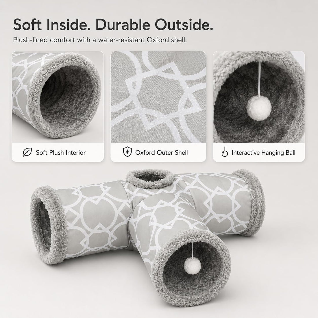 Plush Inside 3-Way Shape Small Animals Tube Tunnel with Interactive