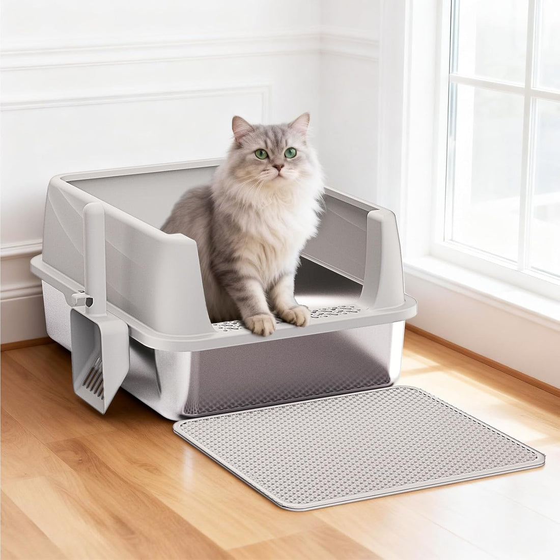 Henkelion Stainless Steel Cat Litter Box with Lid