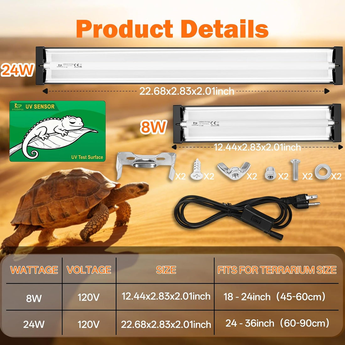 T5 10.0 UVB Reptile Light Fixture Combo Kit 24W 22''