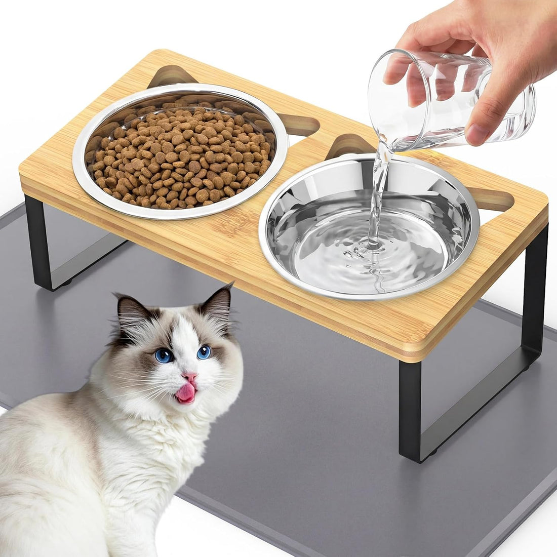 Elevated Cat Food Bowls with Mat