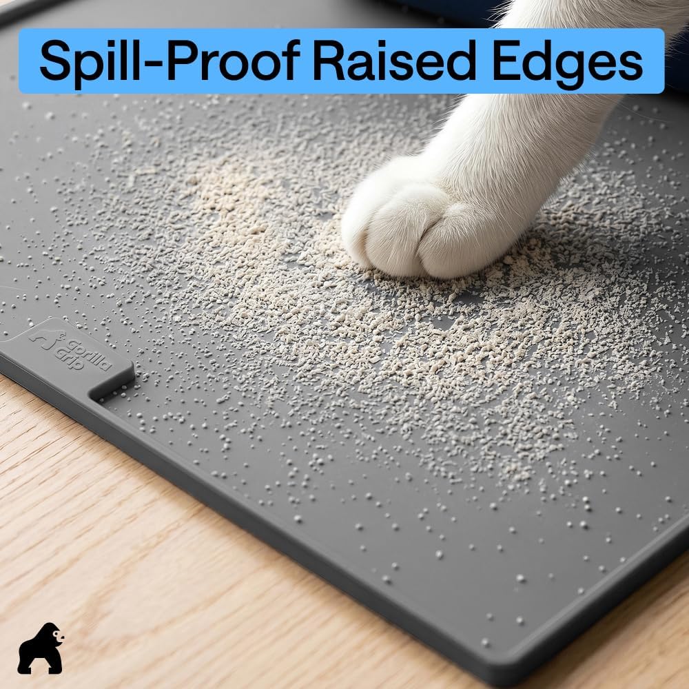 GORILLA GRIP Cat Litter Mat, Easy Clean Silicone Mats, 30x24 Gray