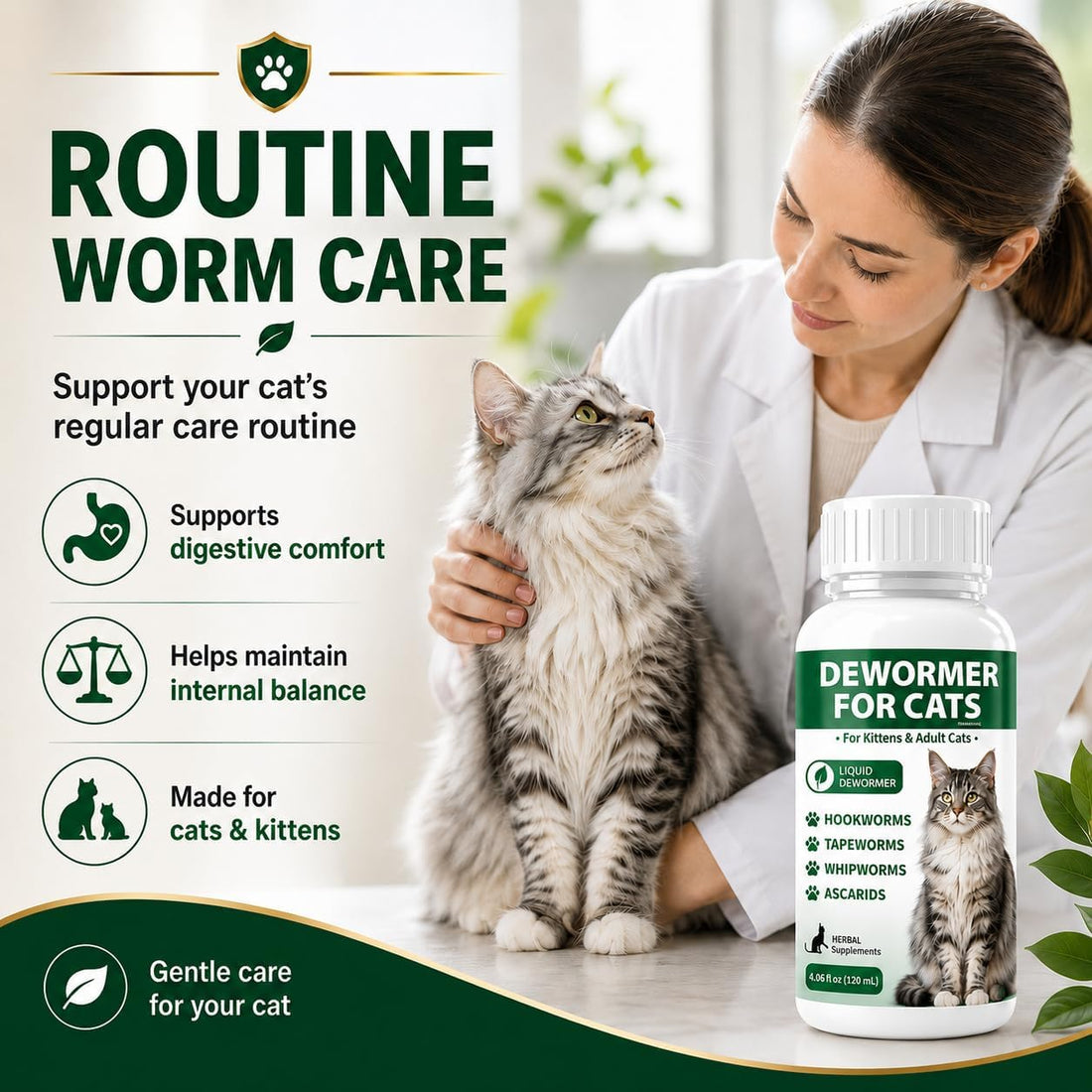 Dewormer for Cats & Kittens, Broad Spectrum Liquid Cat dewormer