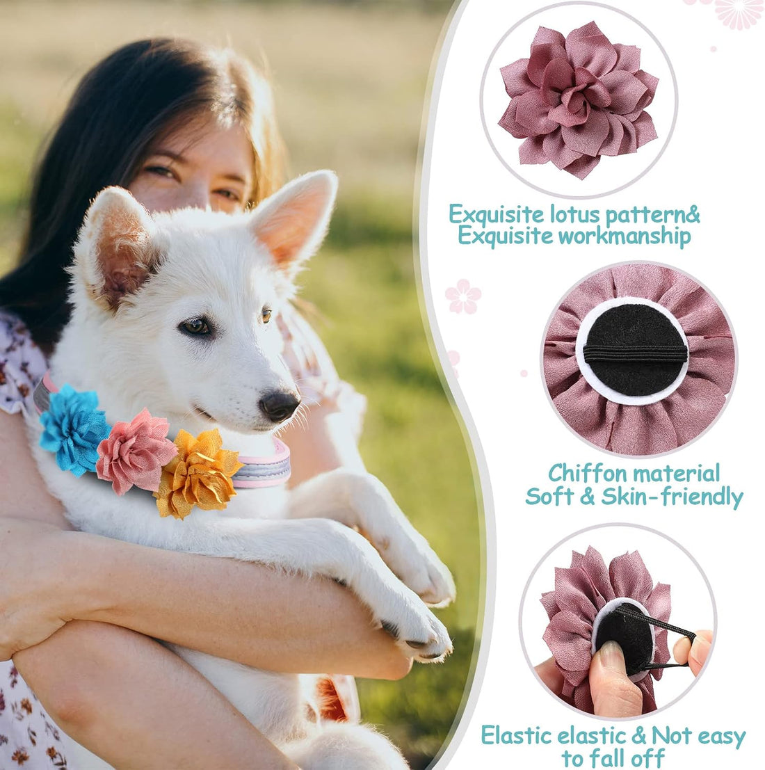 Saintrygo 20 Pieces Dog Collar Flowers Multi Color Pet Bow Ties