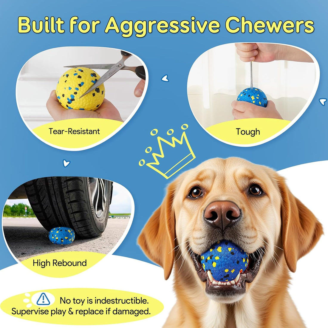 Kimee Dog Balls Tennis Ball Toys Dog Toys for Aggressive Chewers