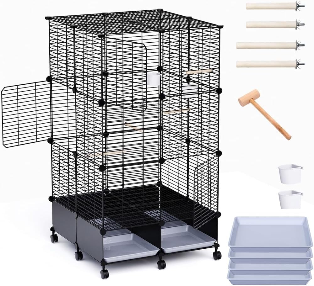 Flight Bird Cage, Large Metal Parakeet Cage with Wheels