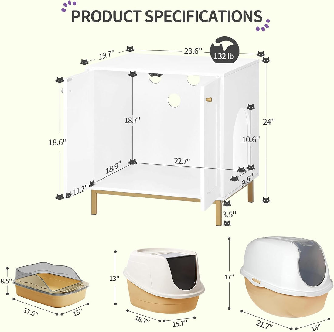 Hzuaneri Cat Litter Box Enclosure, Hidden Litter Box Furniture Cabinet