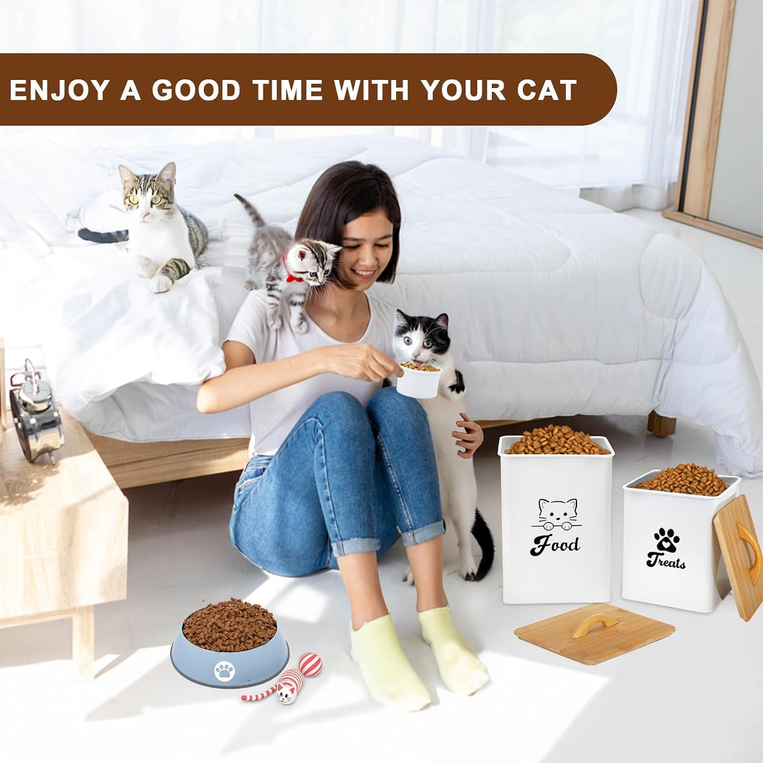 Dekosilave Cat Food Storage Container with Scoop