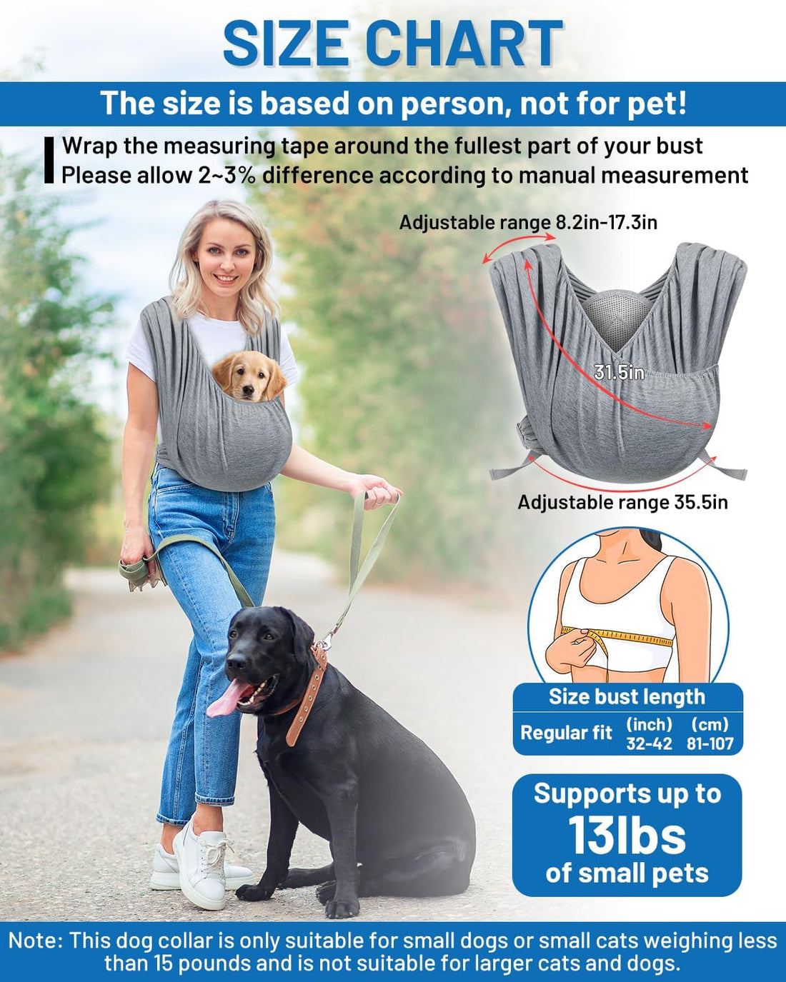 Dog Sling Carrier for Small Pet, Hands Free Front Backpack