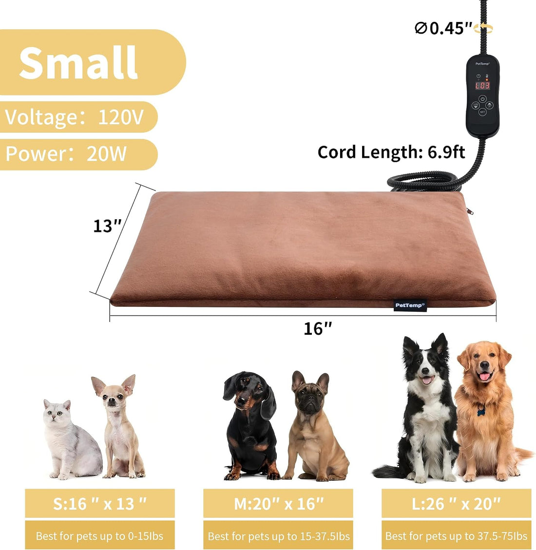 Cat Heating Pad, Heated Cat Bed, 5 Temps & Timer, MET Safety Listed
