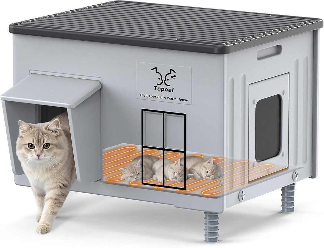 17.7"x17"x17.5" Indestructible Heated Cat House for Outside Winter