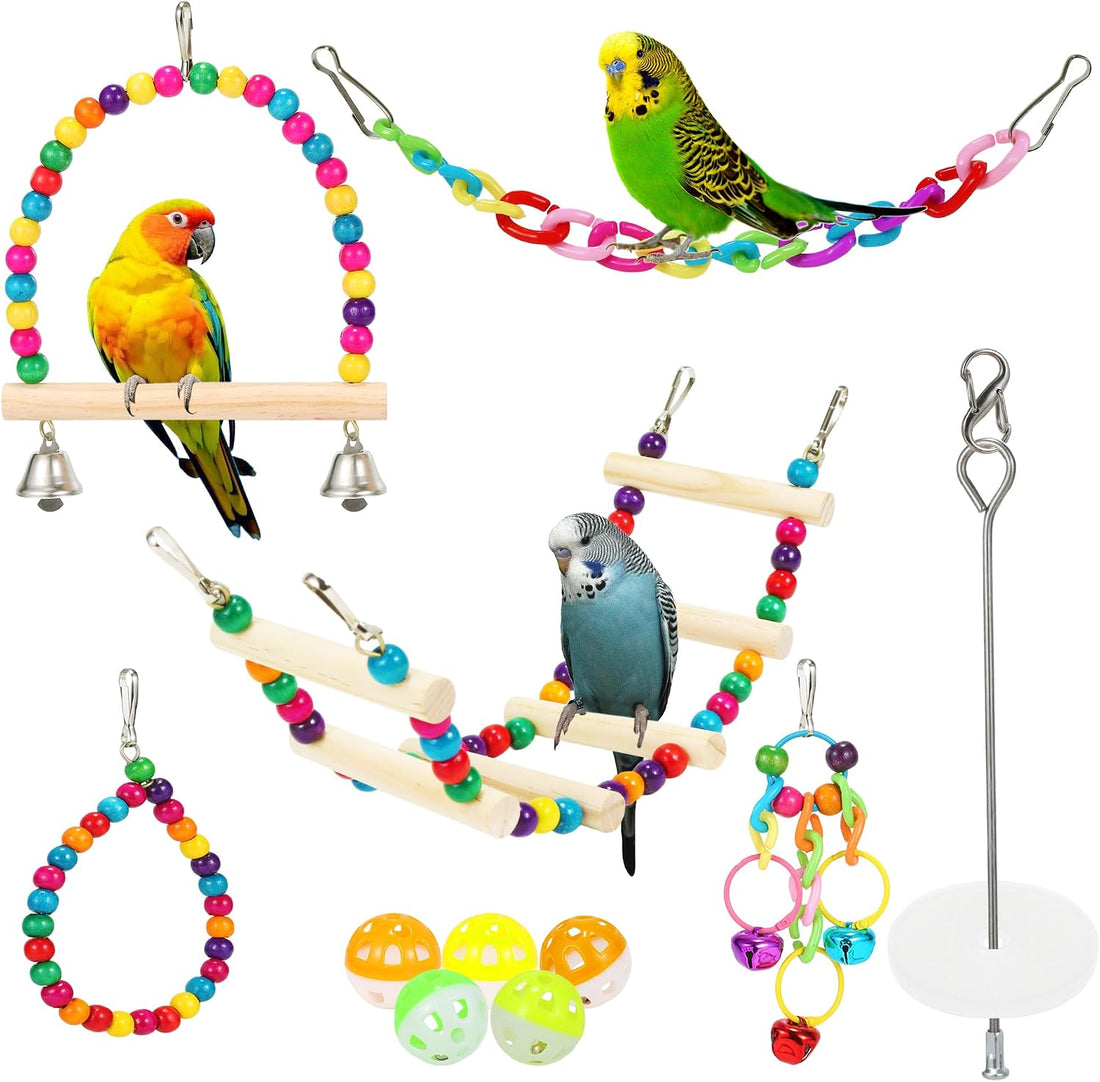 11 Pcs Bird Cage Toy Set for Parakeets, Cockatiels