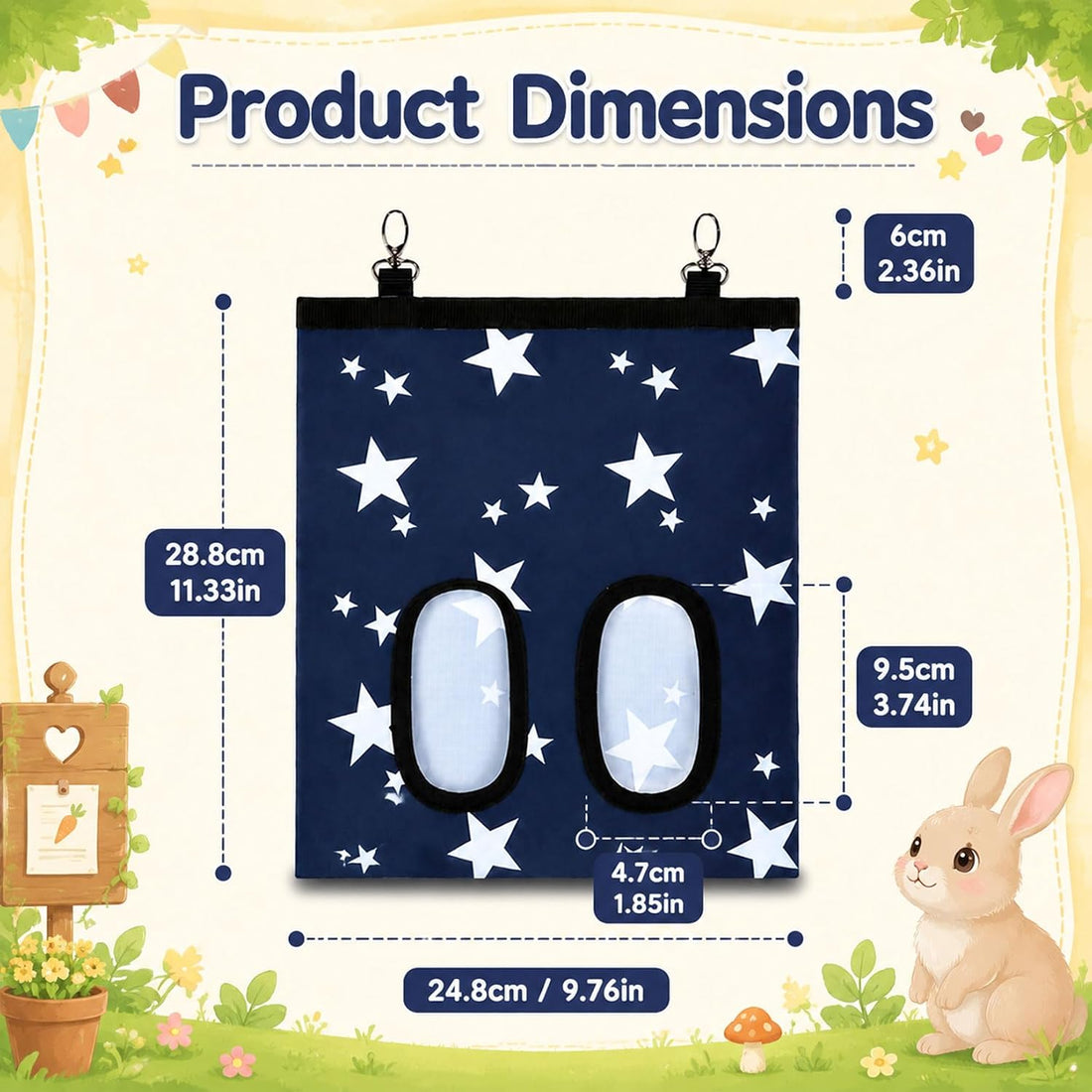 RUGLAMZHIP 2-Hole Hanging Hay Feeder Bag for Rabbits
