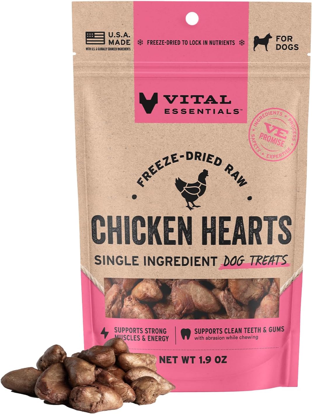 Vital Essentials Freeze Dried Raw Chicken Hearts Dog Treats
