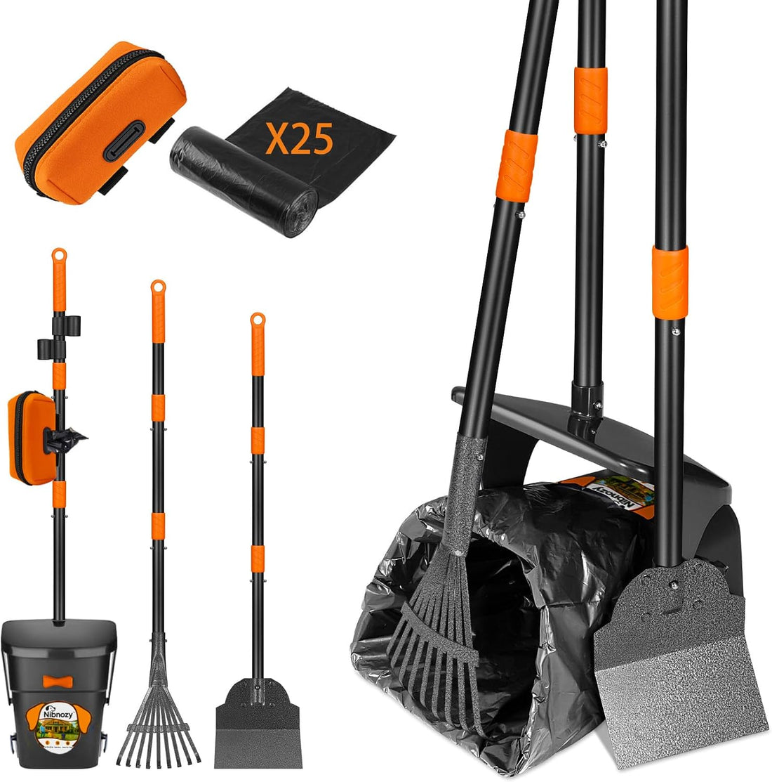 Dog Pooper Scooper with Bags & Dispenser - 37.4" Long Metal Handle