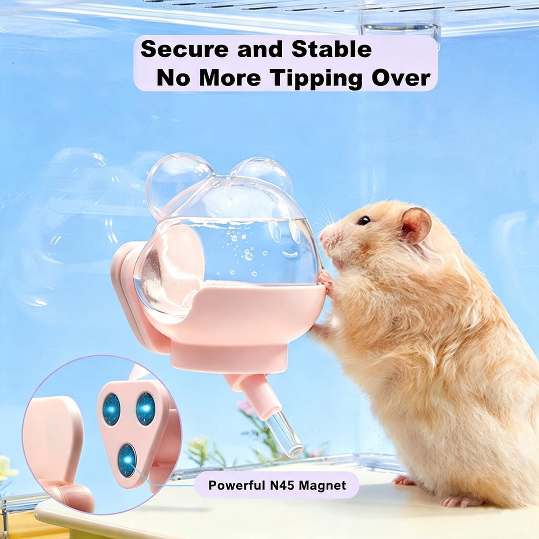 Hamster Water Bottle, 8 oz Small Animal Water Dispenser, Pink