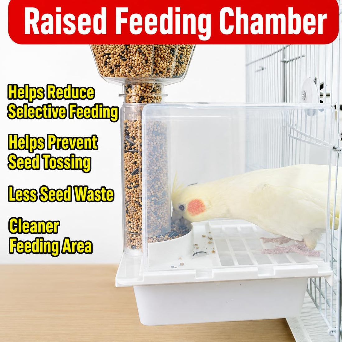 500mL No Mess Automatic Bird Feeder for Cage, Seed Catcher Tray