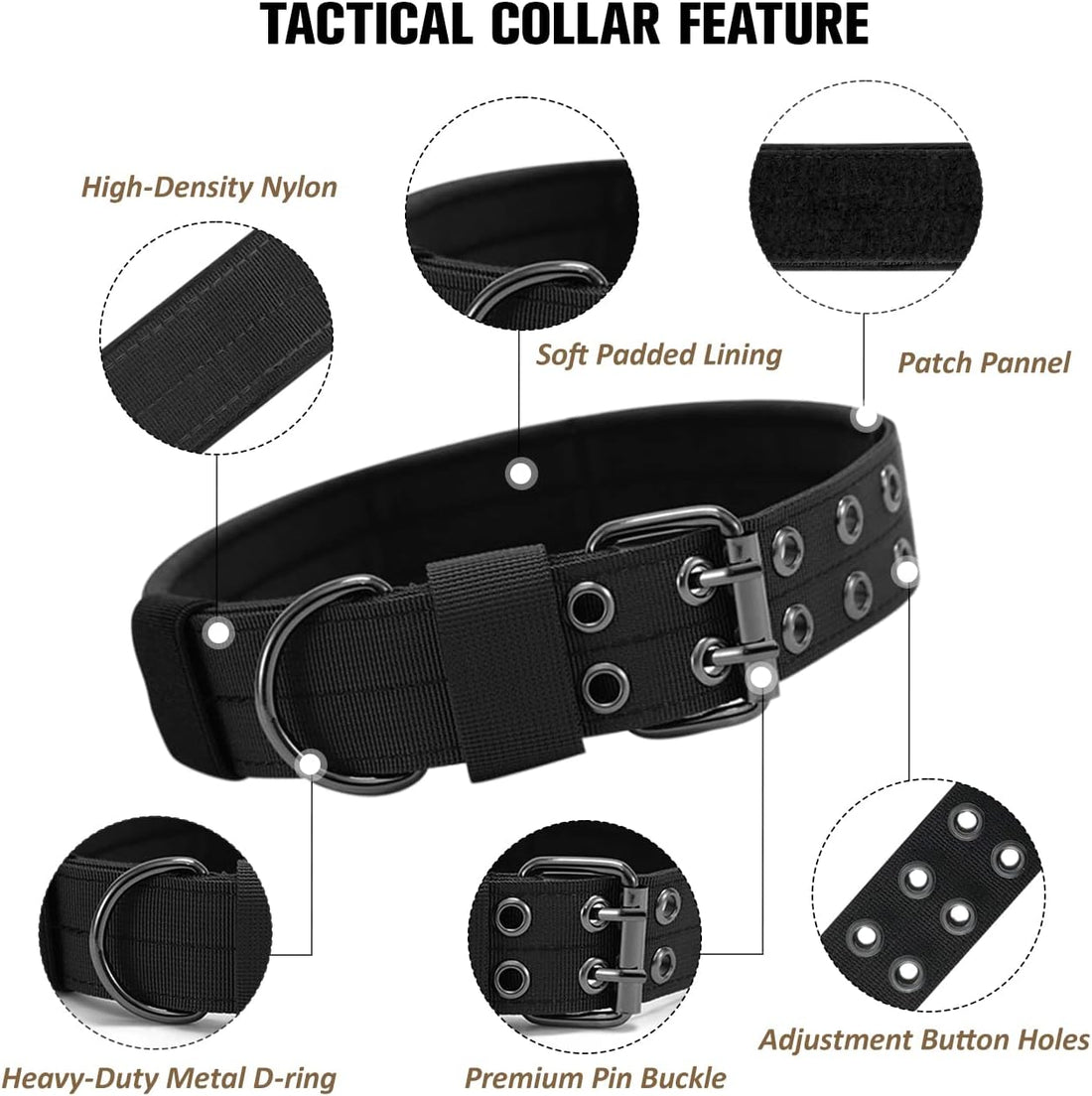 Tactical Dog Collar Heavy Duty Metal Buckle Collars for Medium Large