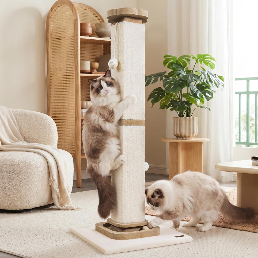 38" Tall Cat Scratching Post with Interactive Cat Toy for Large Cat
