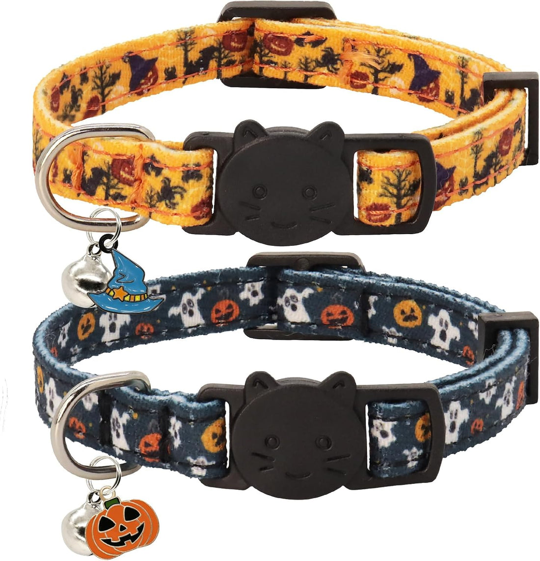 Halloween Cat Collar, Cotton 2 Pack Cat Collar with Bells, Purple