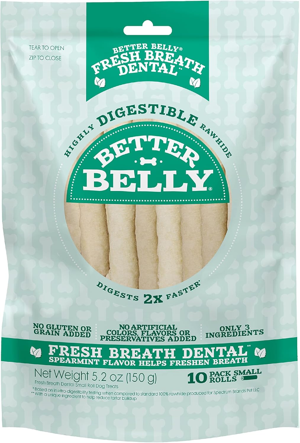 Better Belly Dental Roll Small Highly Digestible Dog Treats, 10 Count