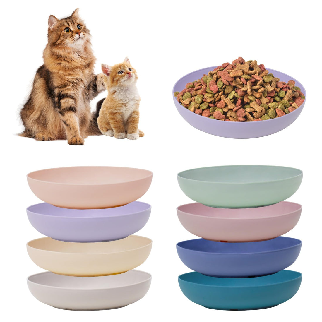 Cat Dishes Whisker Friendly, Shallow Wide Pet Food and Water Bowl