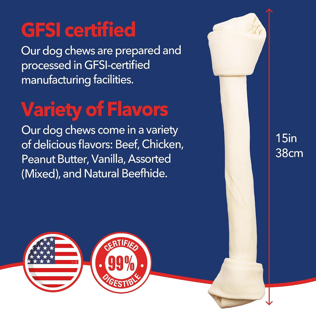 Pet Factory 100% Made in USA Beefhide 15-17" Knotted Bone Dog Chew