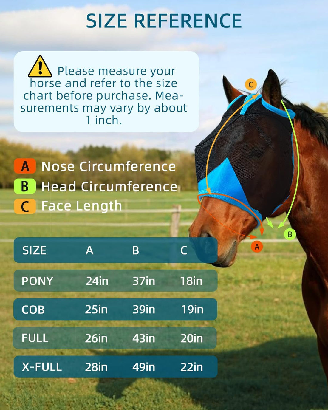 Hilltown Durable Fly Mask for Horses Without Ears - Full, Blue