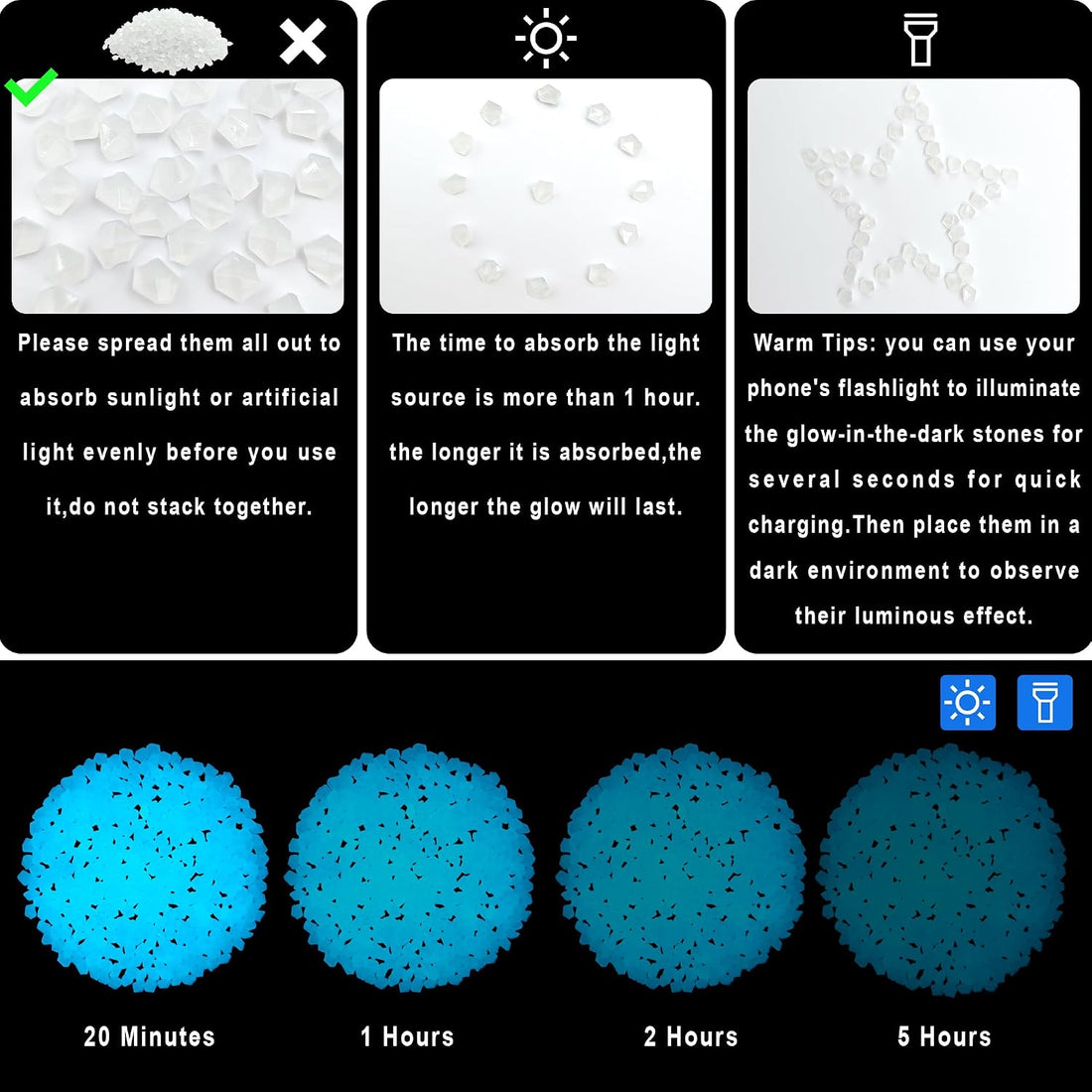 8000PCS Glowing Rocks for Garden Outdoor Glow in The Dark Decorative
