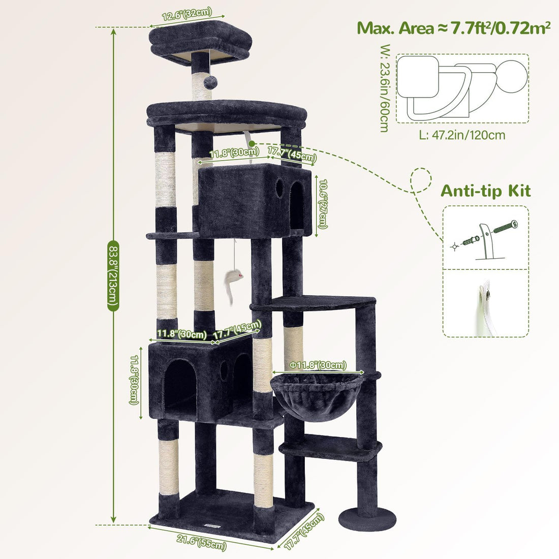 Globlazer Giant Cat Tree for Indoor Large Cats, 83in, F83