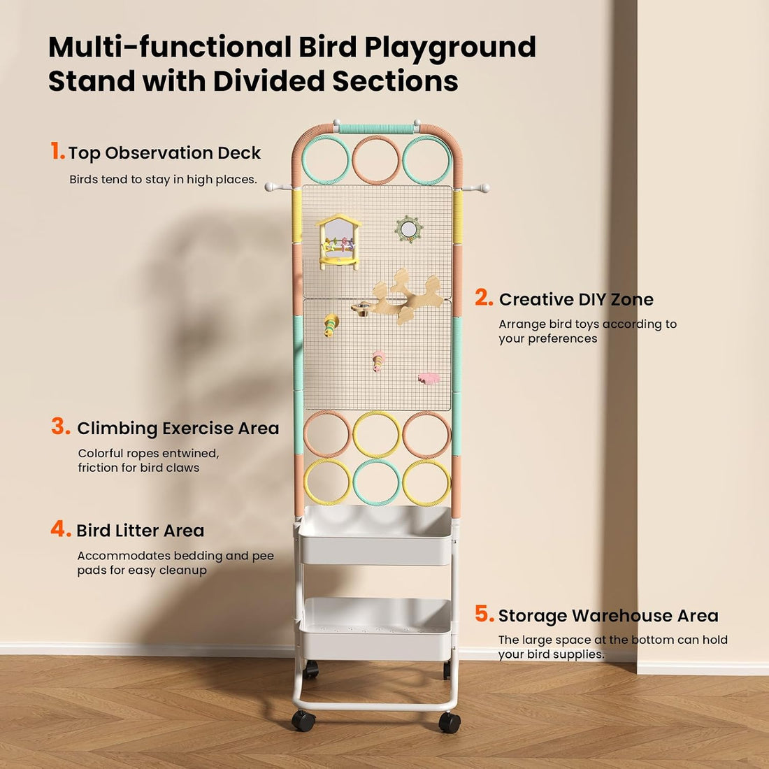 Large Bird Playground, Parrot Perch Stand with Toys DIY Zone & Toilet