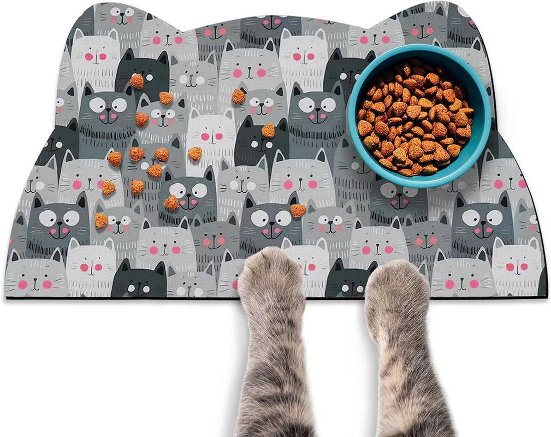 Cat Food Mats for Floor, Dog Pet Water Bowl Feeding Placemats