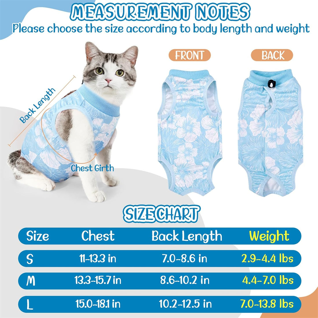 SlowTon Cat Recovery Suit, Cat Onesie for Cats After Surgery, FLBL S