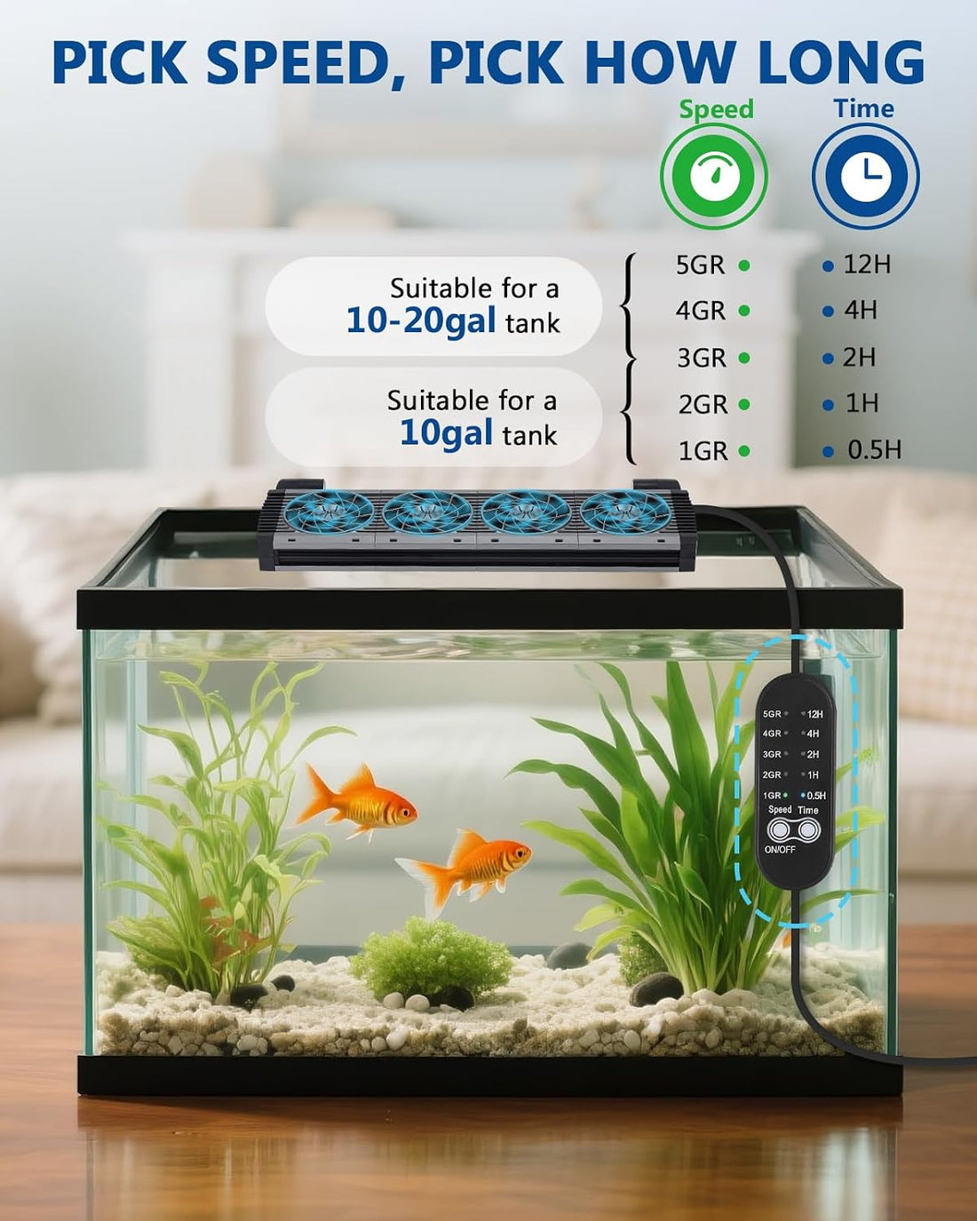 BAOSHISHAN 4-Head Aquarium Fan with Adjustable 5 Speeds & 5 Timer