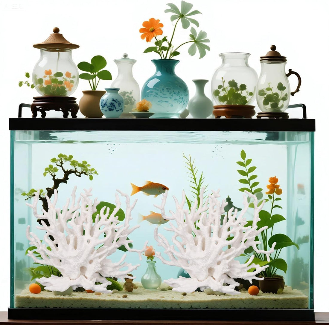Tinoaly 2pcs Fish Tank Decorations, White Coral Reef Decor