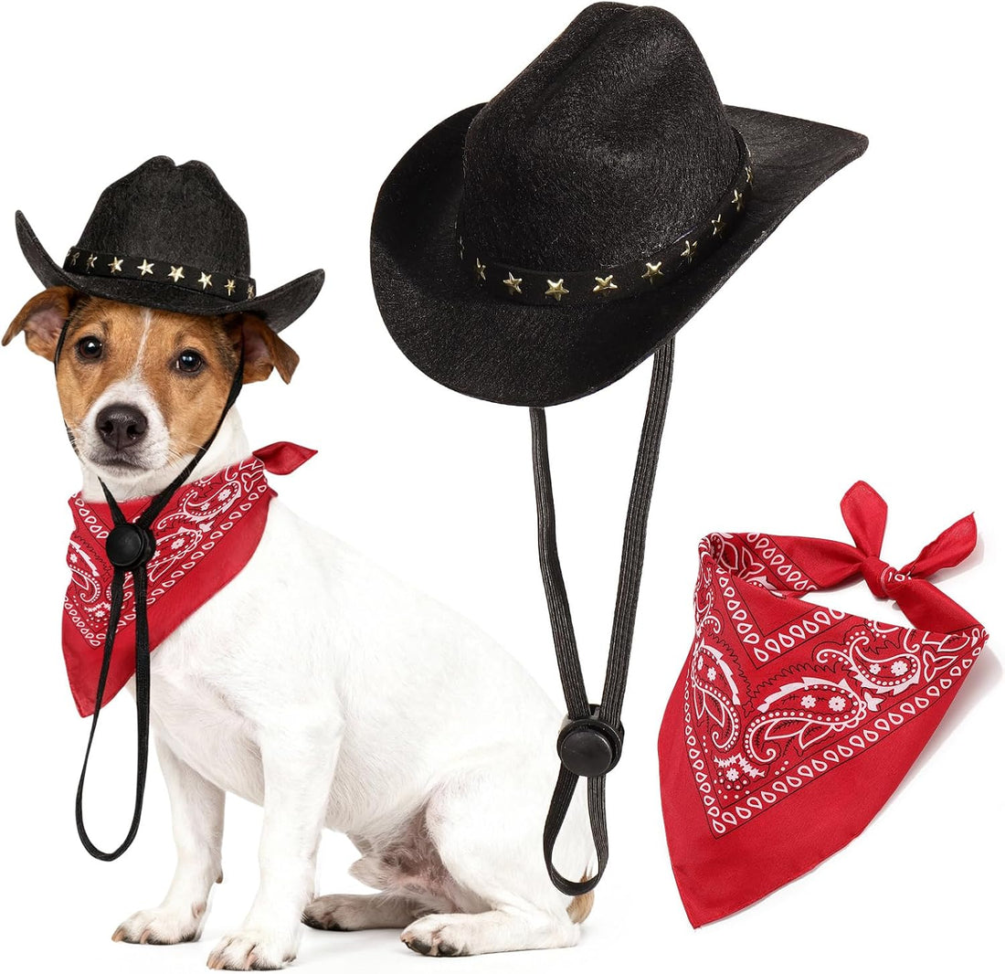 Pet Cowboy Costume, Dog Cowboy Hat with Bandana Scarf