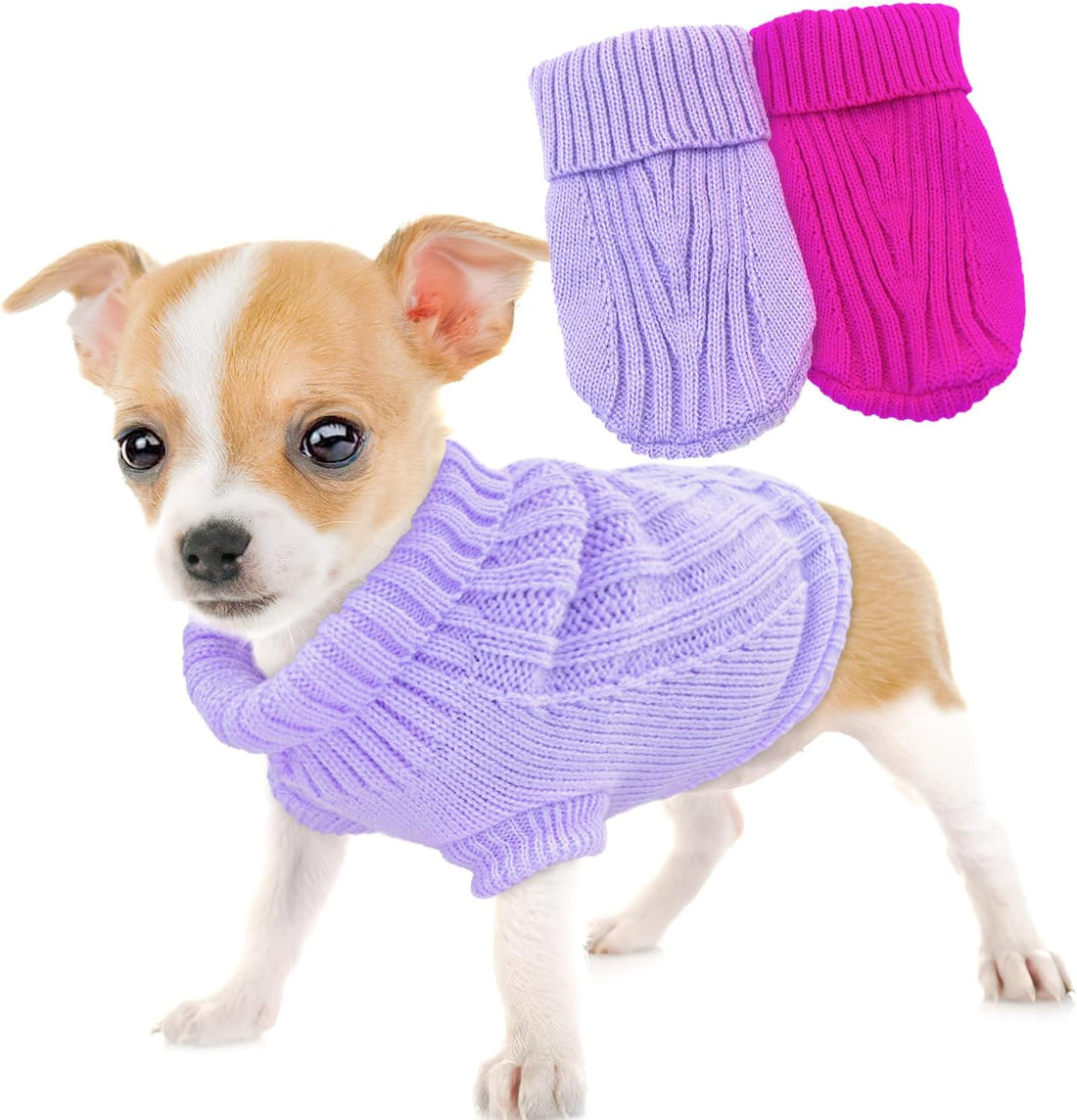 XXS Dog Sweater 2-Pack, Turtleneck Knitwear Dog Sweater for Small