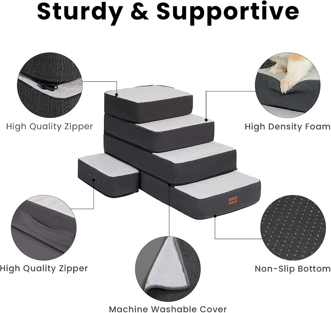 Garnpet 5-Step Adjustable Dog Stairs for High Beds