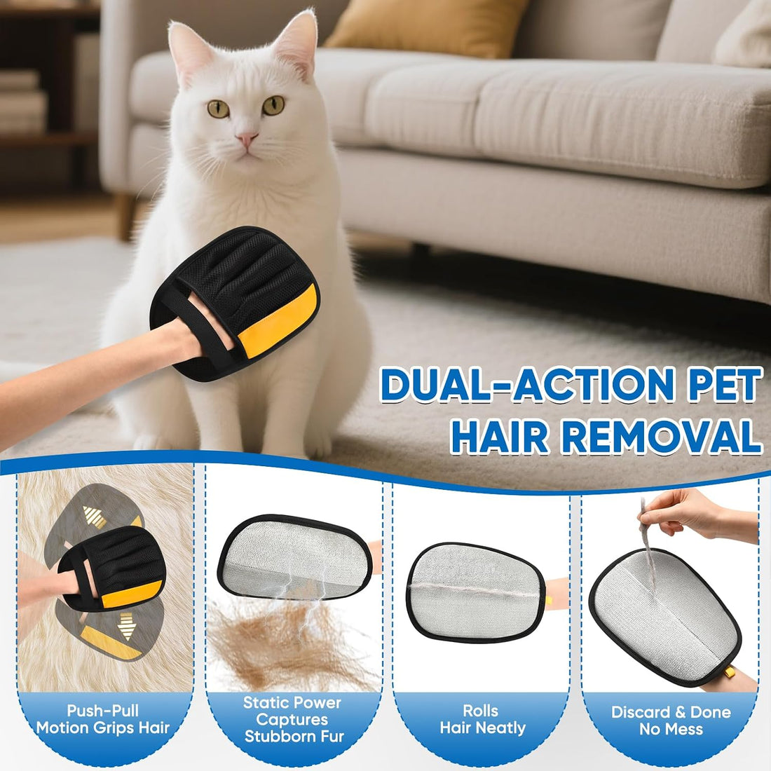 Electrostatic Pet Hair Removal Glove, Five-Finger, Grooming Mitt
