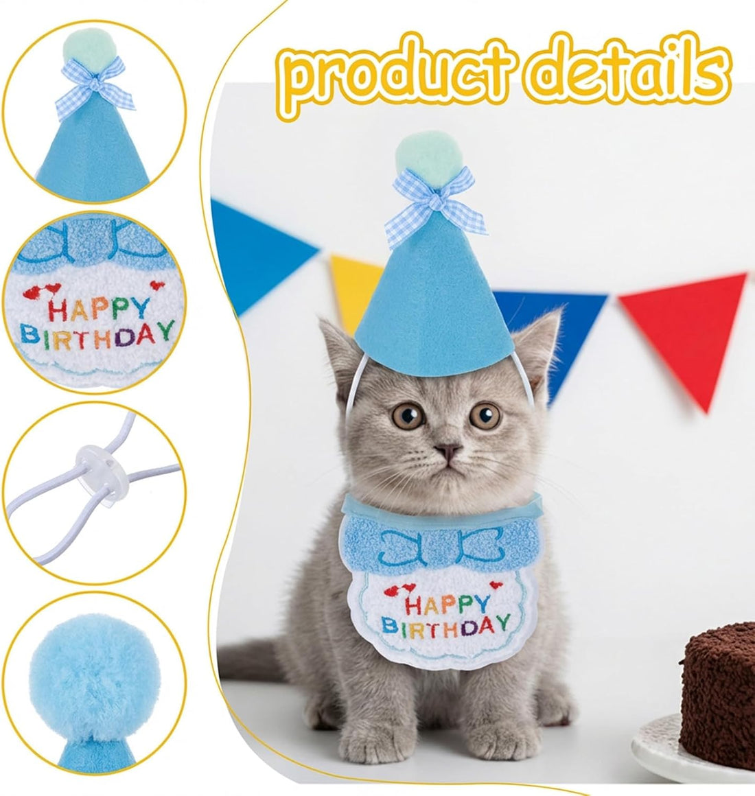 Tyqour Cat Birthday Hat Birthday Hats for Stuffed Animals Dog Party
