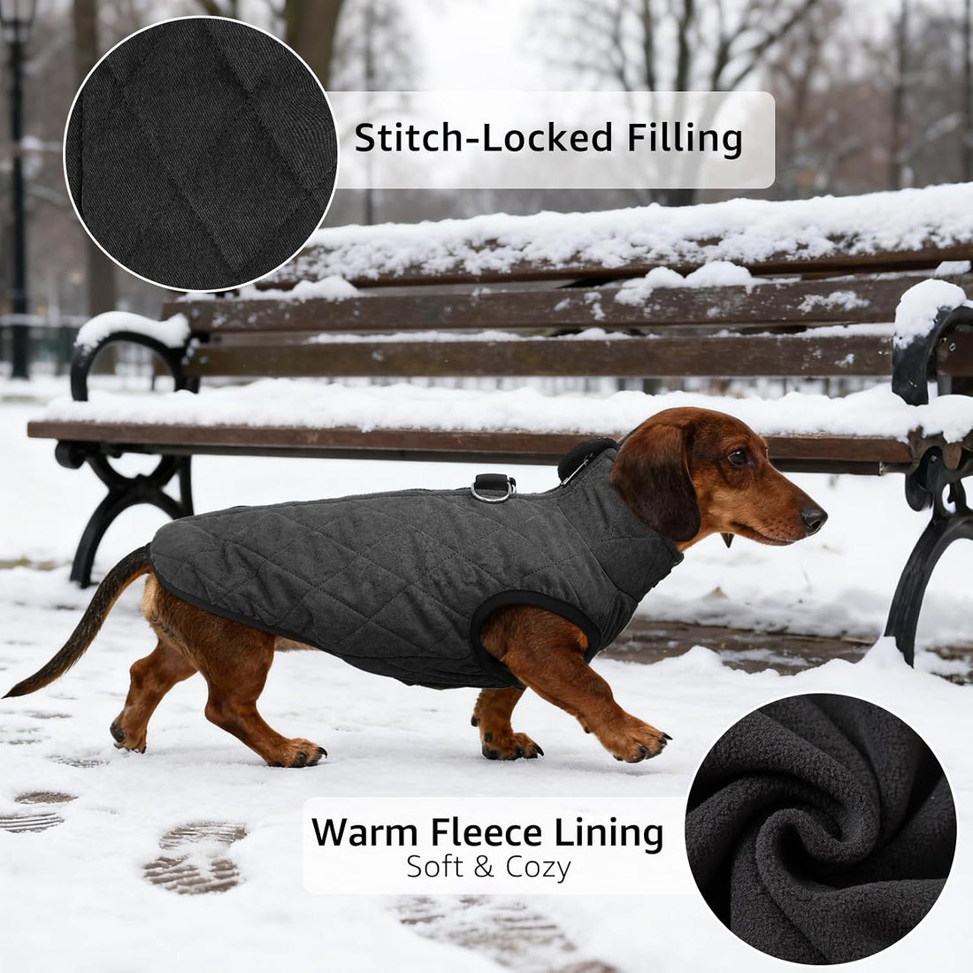 SCENEREAL Winter Dog Vest Coat with Harness Built in