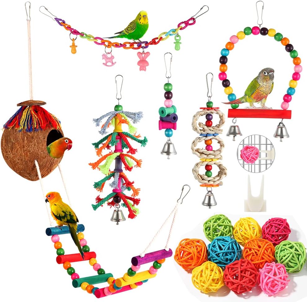 Parakeet Bird Parrot Toys Colorful Swing Chewing Hanging Toys