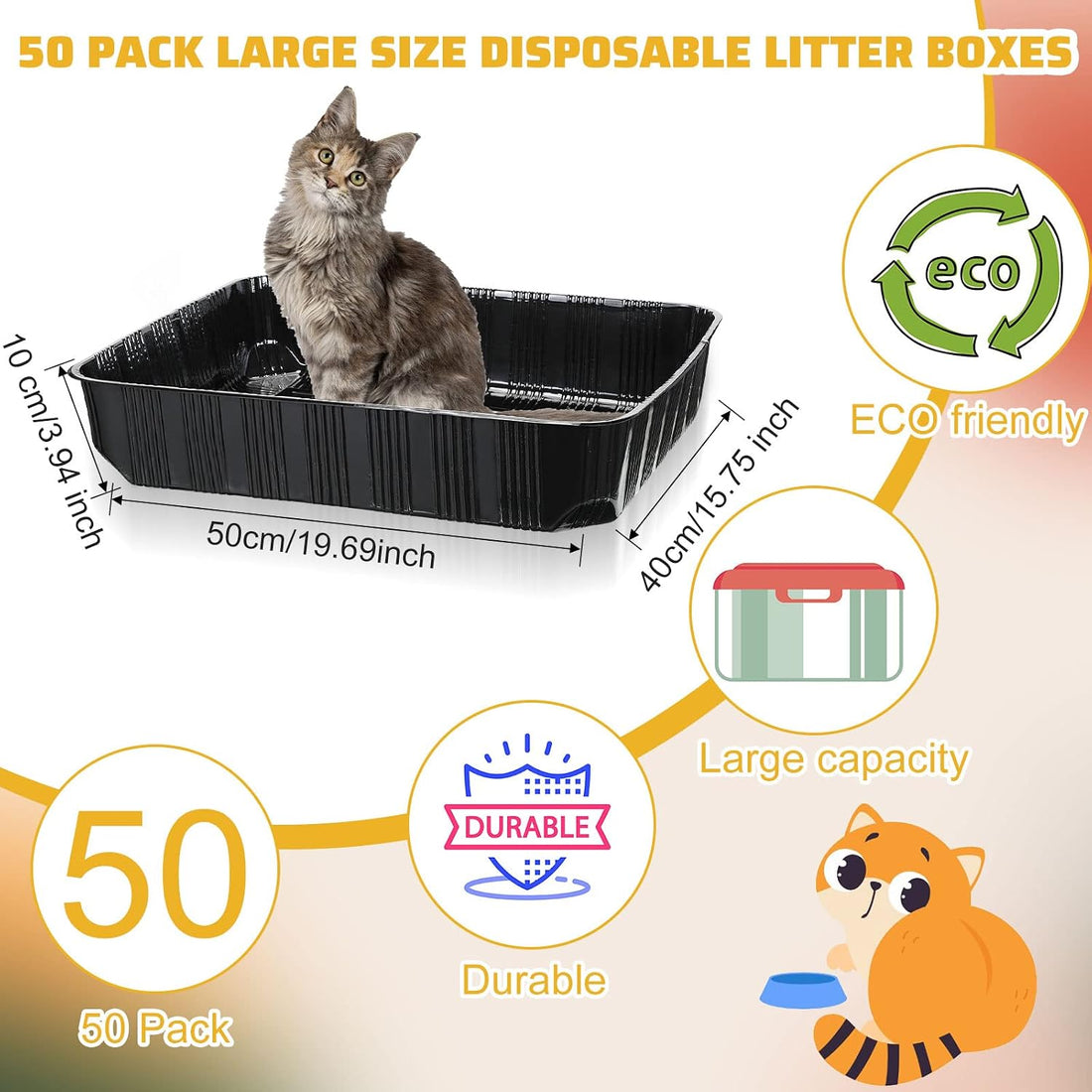 Zubebe 50 Pack Disposable Cat Litter Box for Cats