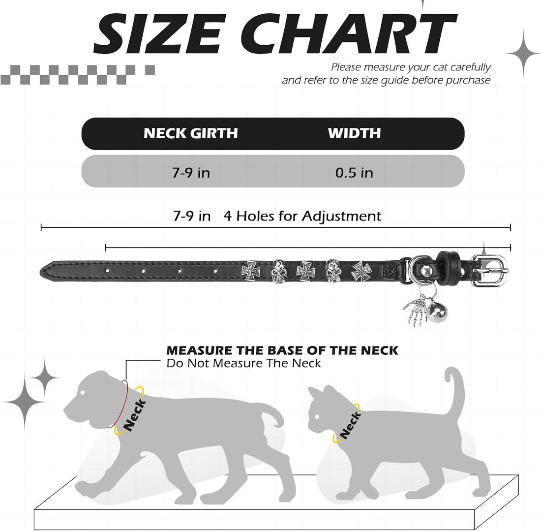 EXPAWLORER Leather Cat Collar for Girl Boy Cats,Black(Skull),S