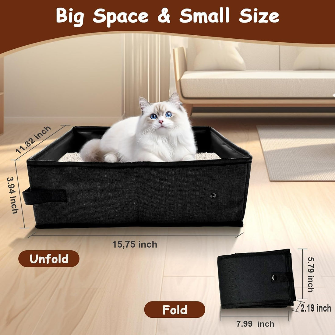 Folding Travel Litter Box for Cats, Portable Waterproof Cat Litter Box