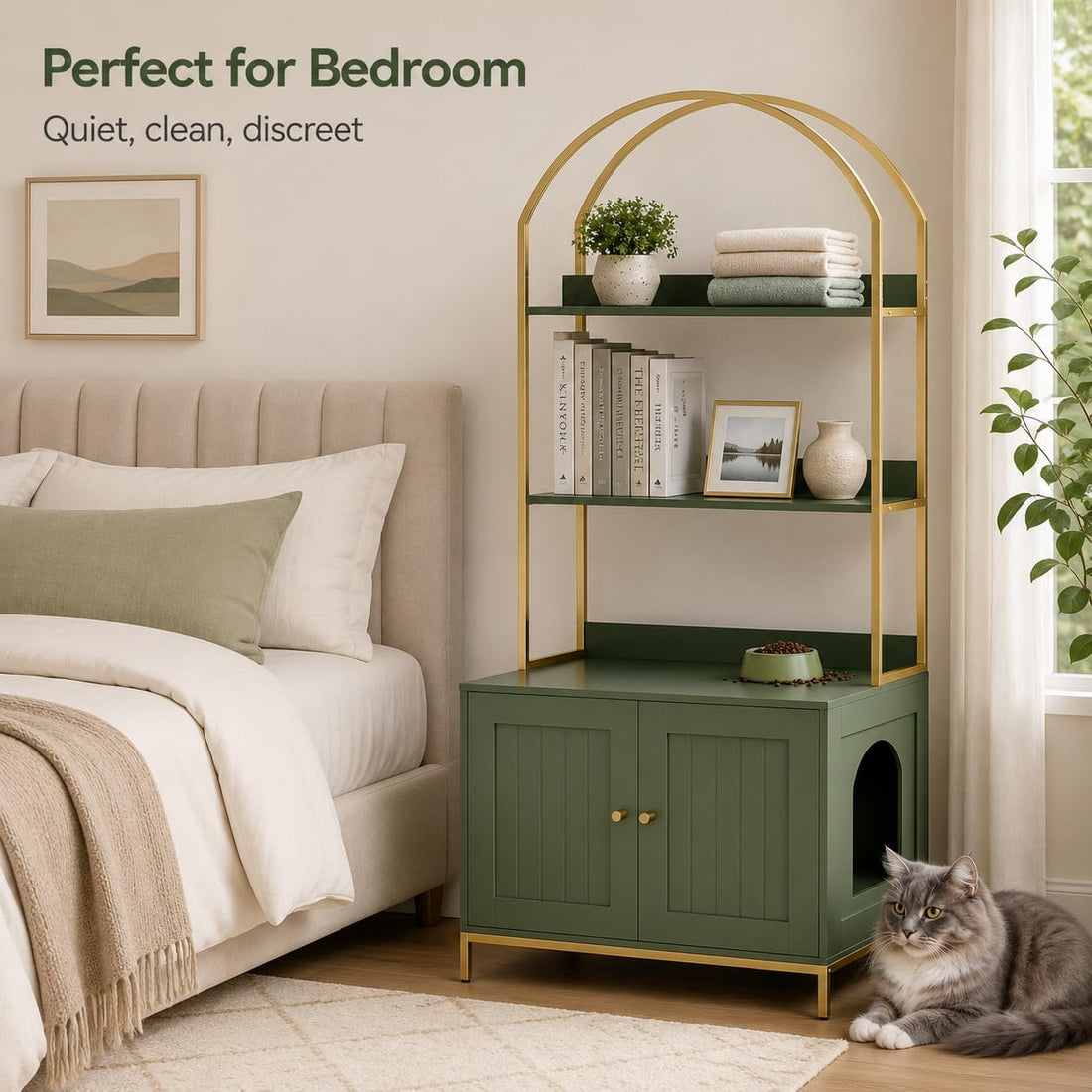 Homhedy Cat Litter Box Enclosure with 2-Tier Shelves