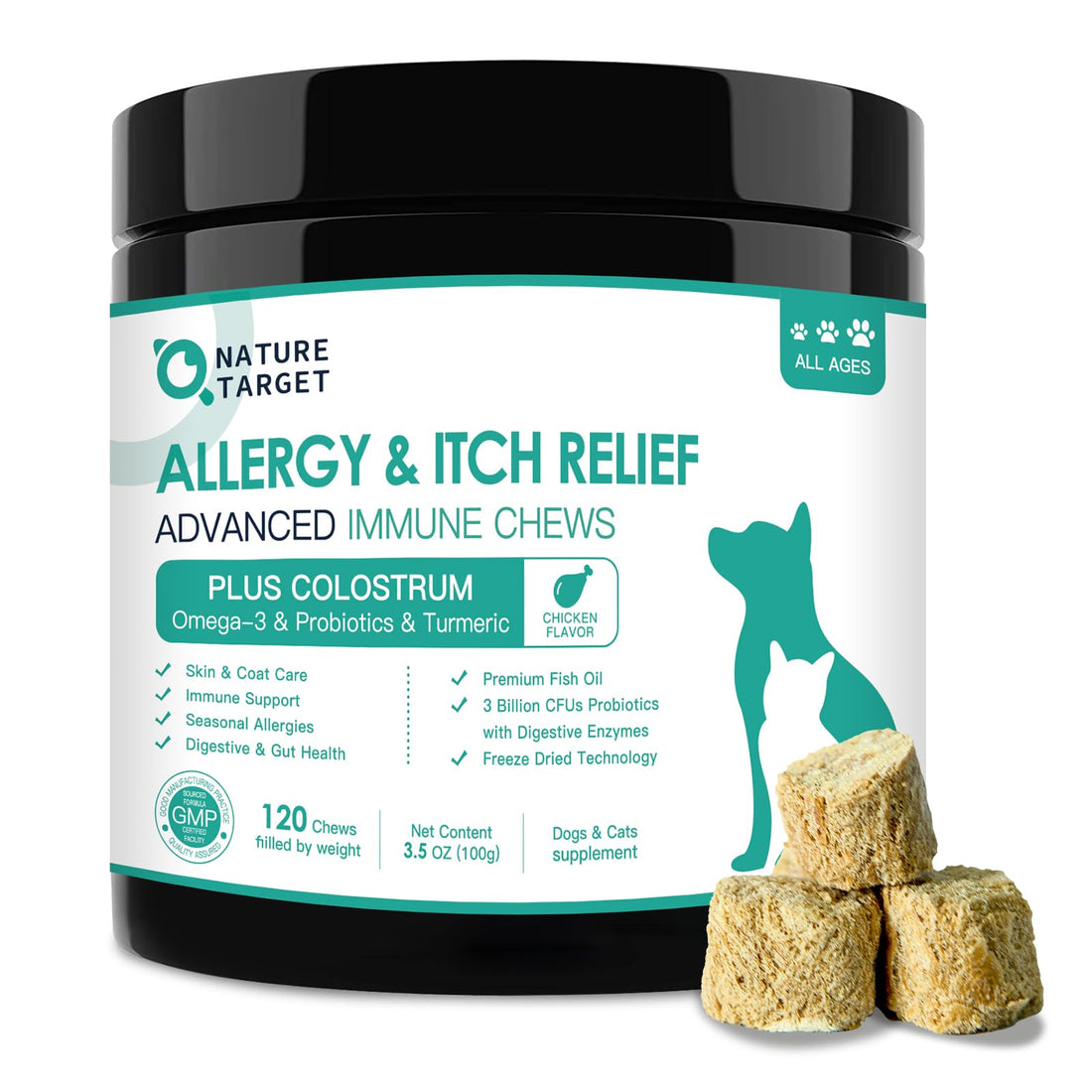 NATURE TARGET Dog Allergy Relief Freeze Dried Chews, with Probiotics