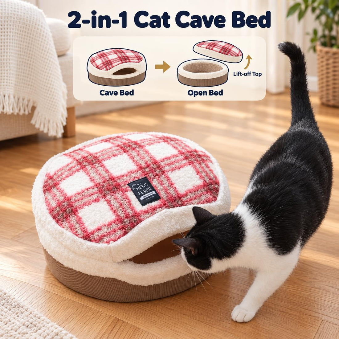 Cat Bed Cave - Enclosed Hideaway with Detachable Lid for Kitten