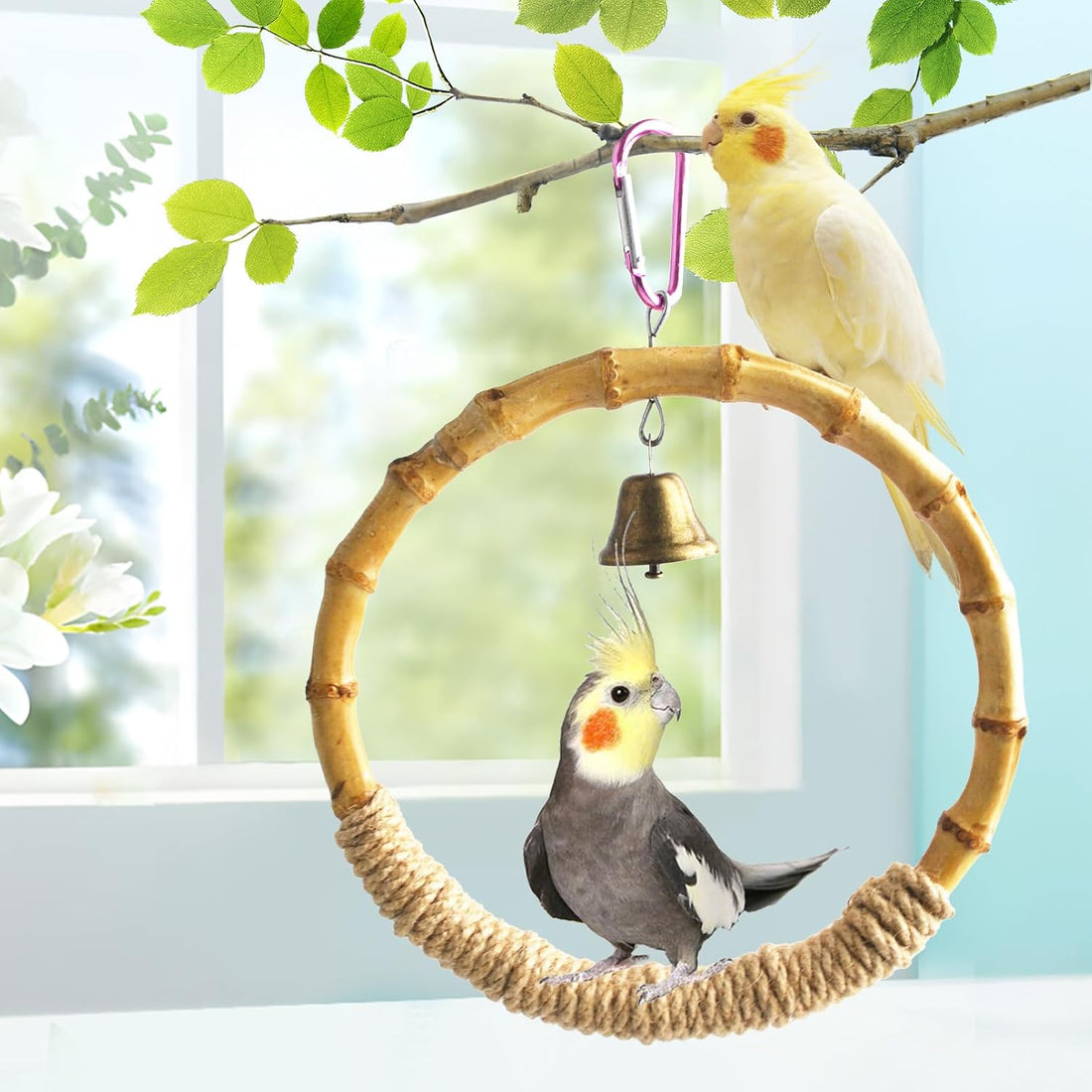 MUYG Bamboo Ring Bird Swing Perch,Large Circle Cage Hanging Toys,Bird