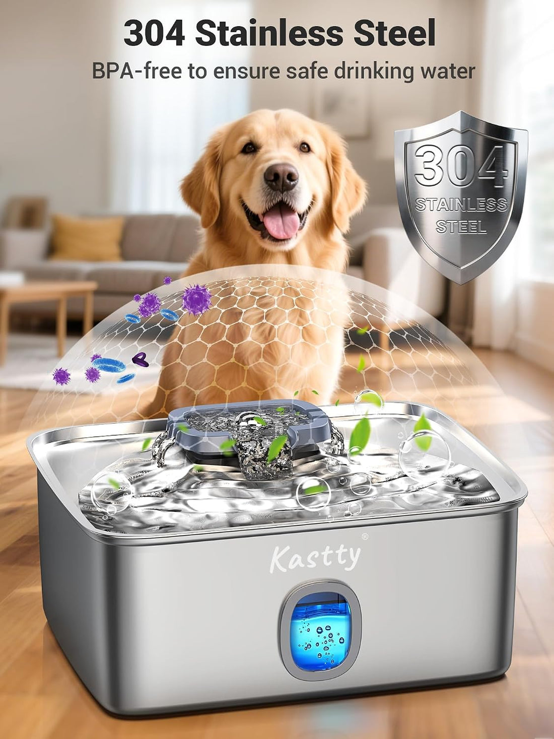 Kastty 4 Gal Dog Water Fountain for Large Dogs,15L Stainless Steel