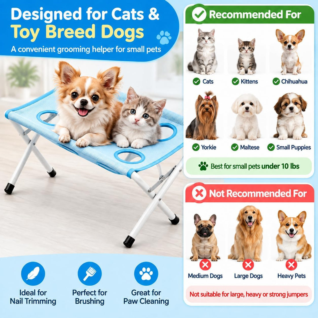 Pet Grooming Hammock Stand Foldable for Small Dogs Cats